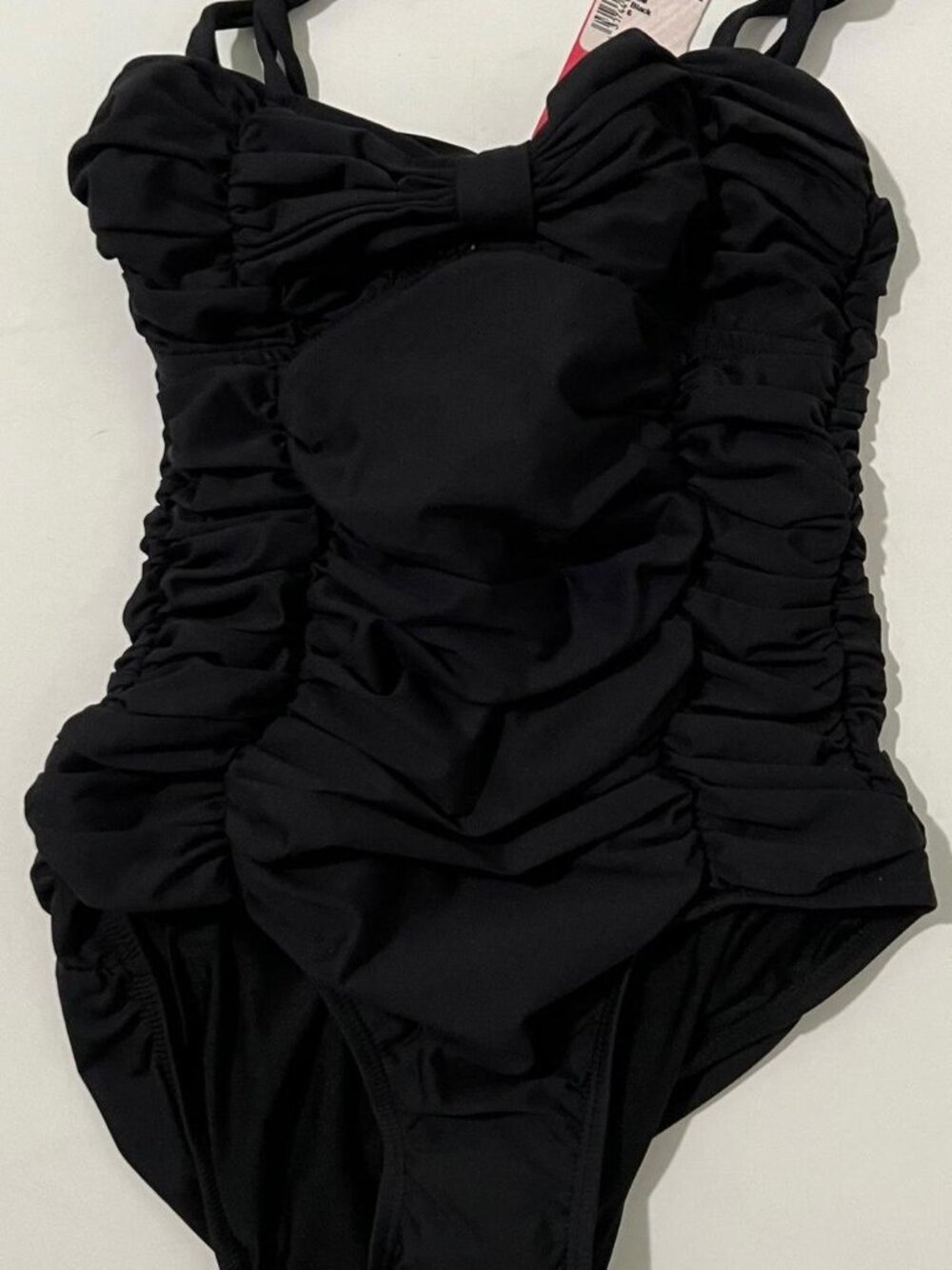 Lisa Curran Black Ruched One Piece Swimsuit,Women's Size 6 Adjustable Straps,NWT